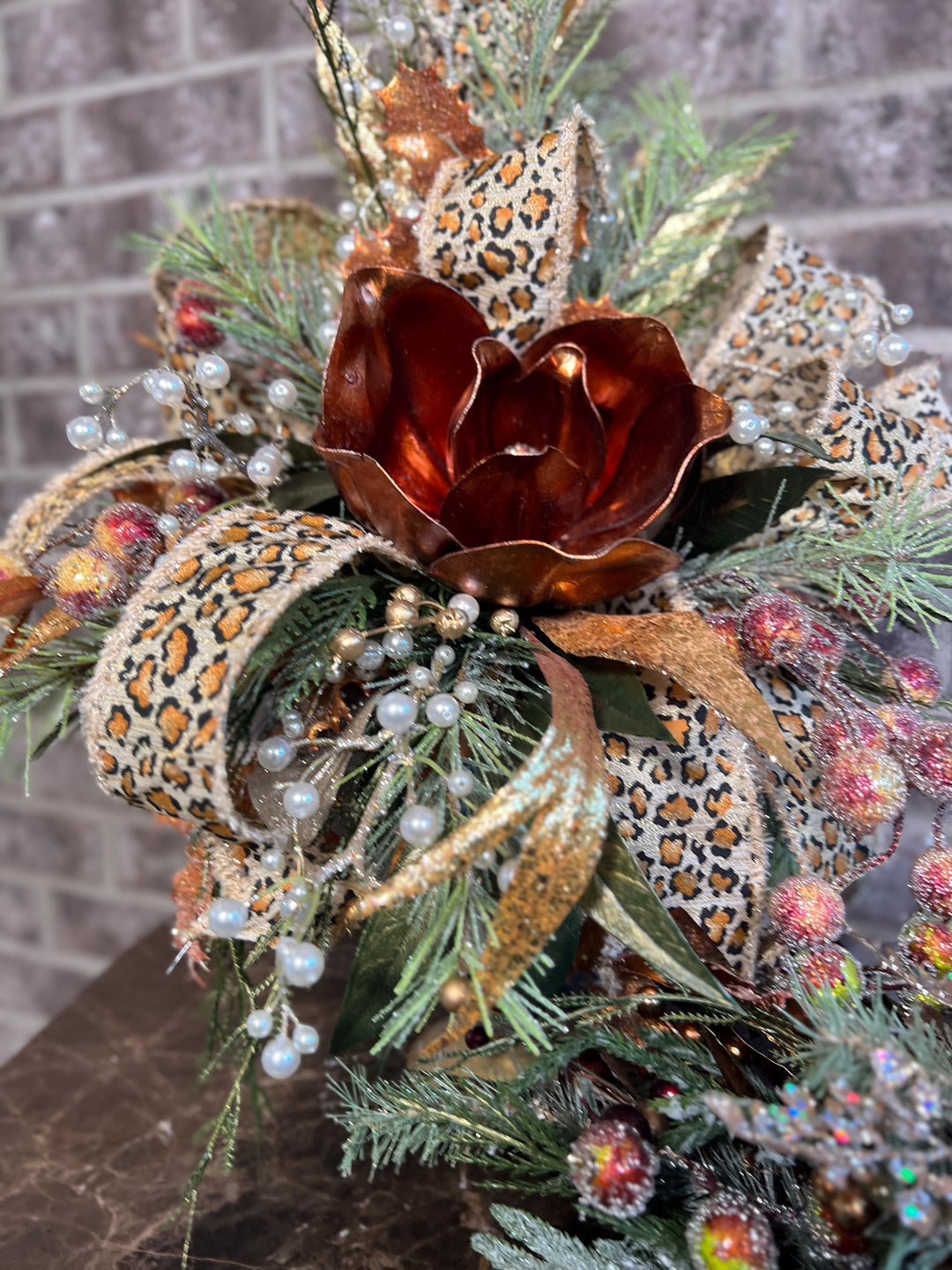 Christmas arrangement with bronze and copper accents, Christmas Magnolia Centerpiece, Christmas Home Decor, Xmas centerpiece, Xmas Decor,