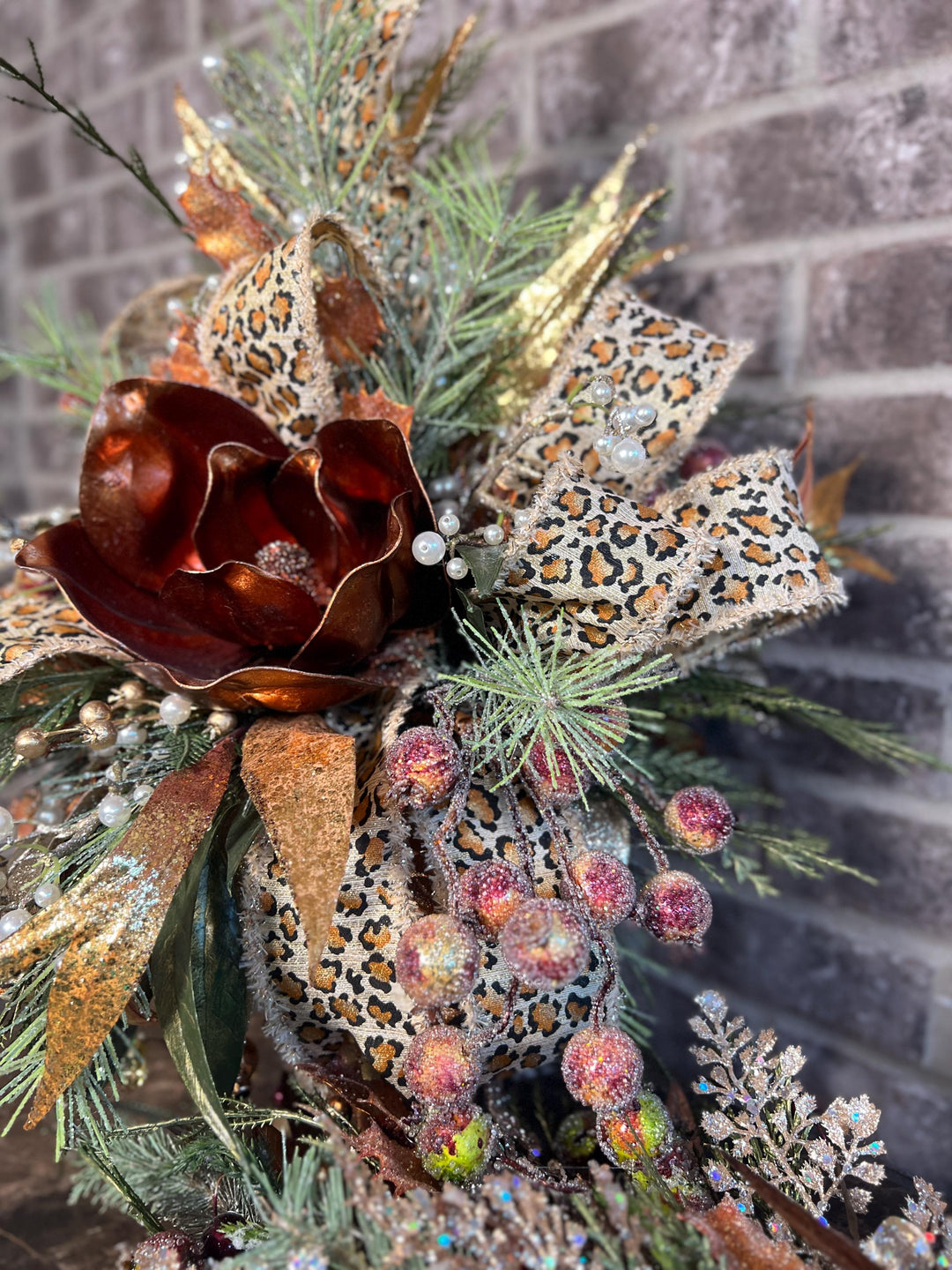 Christmas arrangement with bronze and copper accents, Christmas Magnolia Centerpiece, Christmas Home Decor, Xmas centerpiece, Xmas Decor,