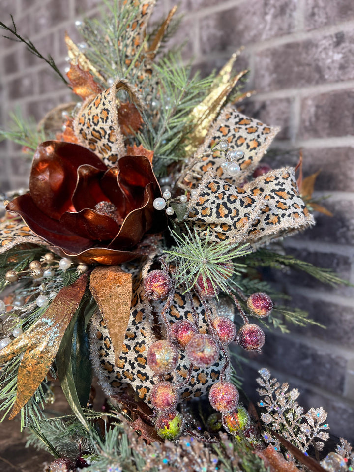 Christmas arrangement with bronze and copper accents, Christmas Magnolia Centerpiece, Christmas Home Decor, Xmas centerpiece, Xmas Decor,