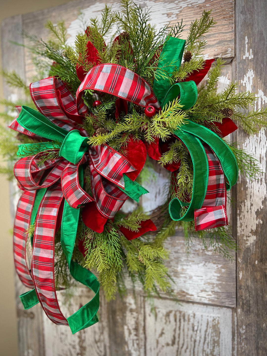 Christmas Magnolia Leaf Pine Wreath: Holiday Front Door Decor