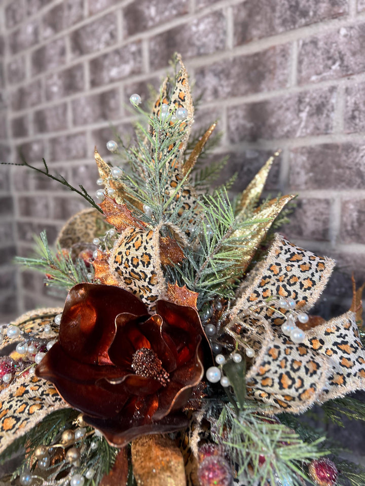Christmas arrangement with bronze and copper accents, Christmas Magnolia Centerpiece, Christmas Home Decor, Xmas centerpiece, Xmas Decor,