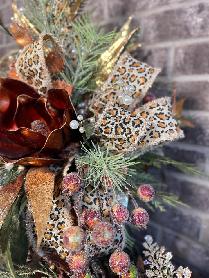 Christmas arrangement with bronze and copper accents, Christmas Magnolia Centerpiece, Christmas Home Decor, Xmas centerpiece, Xmas Decor,