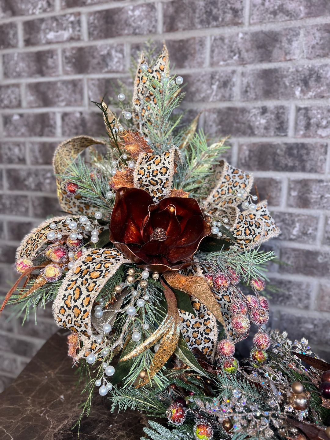 Christmas arrangement with bronze and copper accents, Christmas Magnolia Centerpiece, Christmas Home Decor, Xmas centerpiece, Xmas Decor,