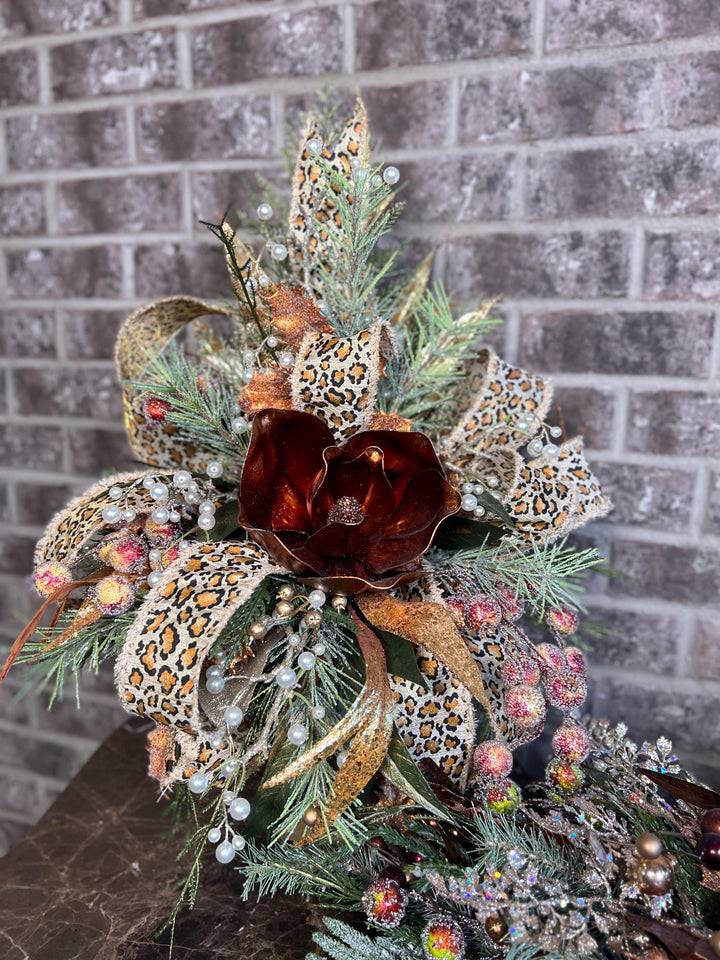 Christmas arrangement with bronze and copper accents, Christmas Magnolia Centerpiece, Christmas Home Decor, Xmas centerpiece, Xmas Decor,