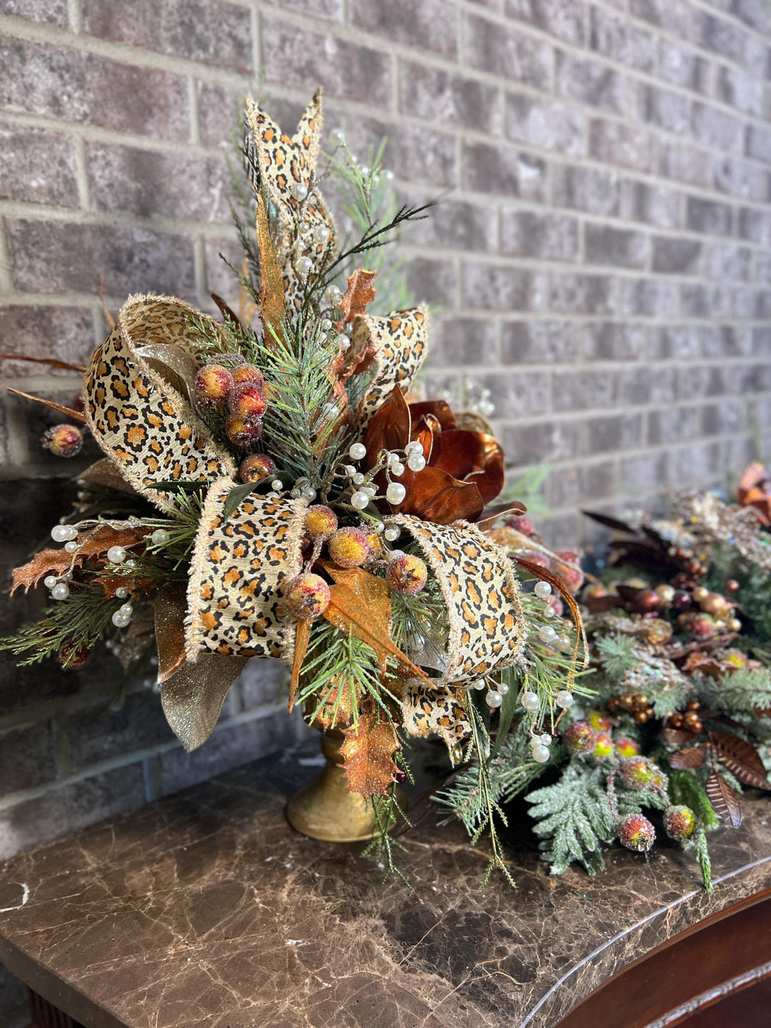 Christmas arrangement with bronze and copper accents, Christmas Magnolia Centerpiece, Christmas Home Decor, Xmas centerpiece, Xmas Decor,