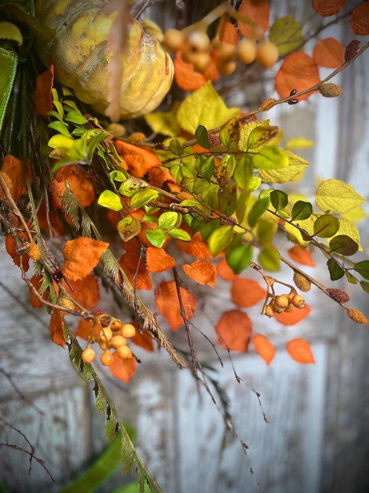 Whispy Fall Grapevine Twig Wreath with Pumpkin
