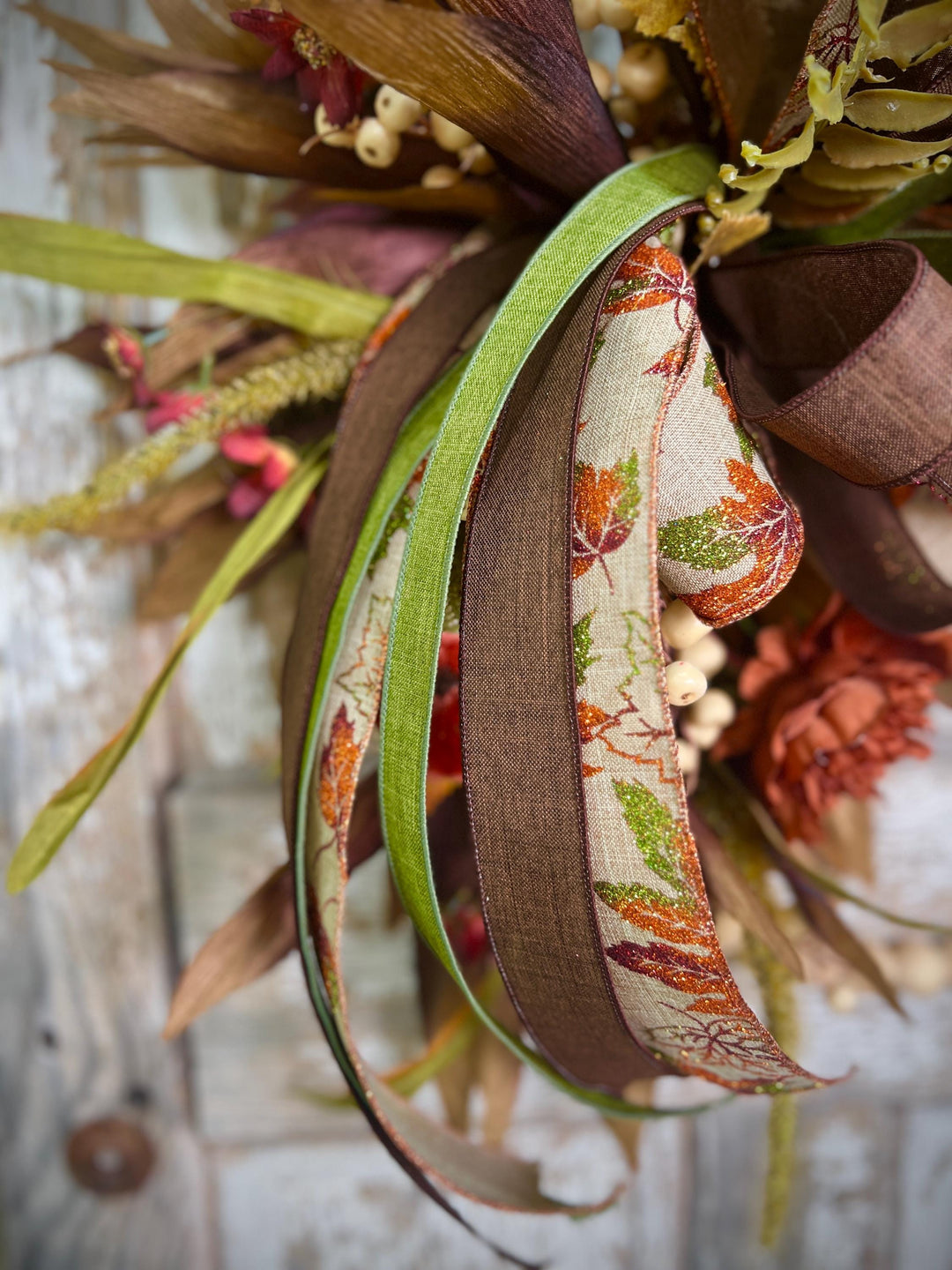 Fall Bead Wreath with Fall Florals and Pumpkins
