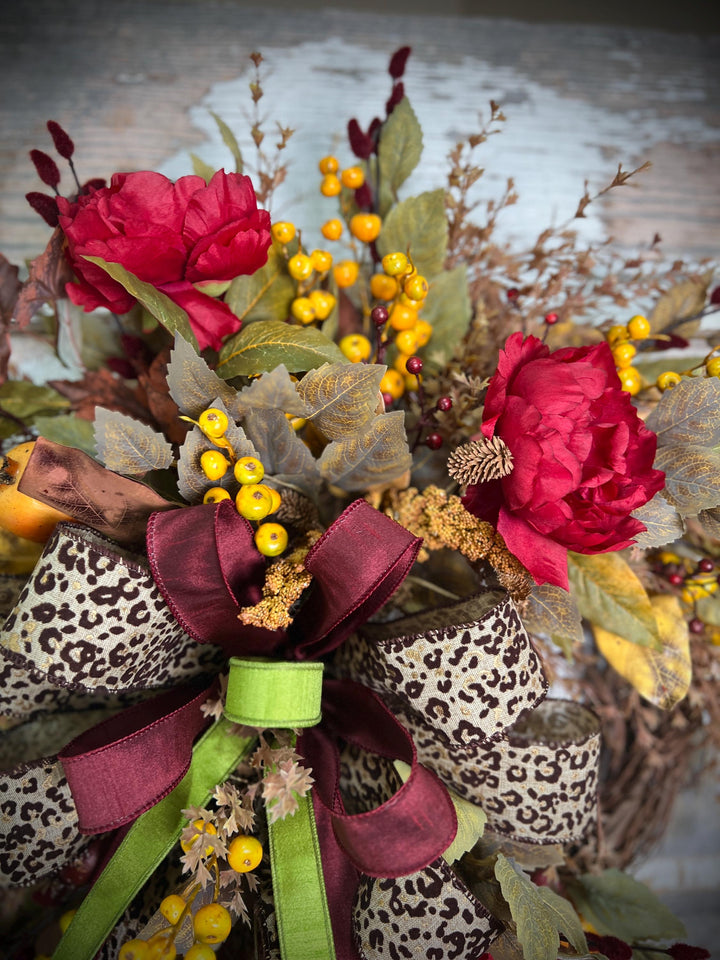 Autumn Vibes Grapevine Wreath: Leopard Print Fall Bow