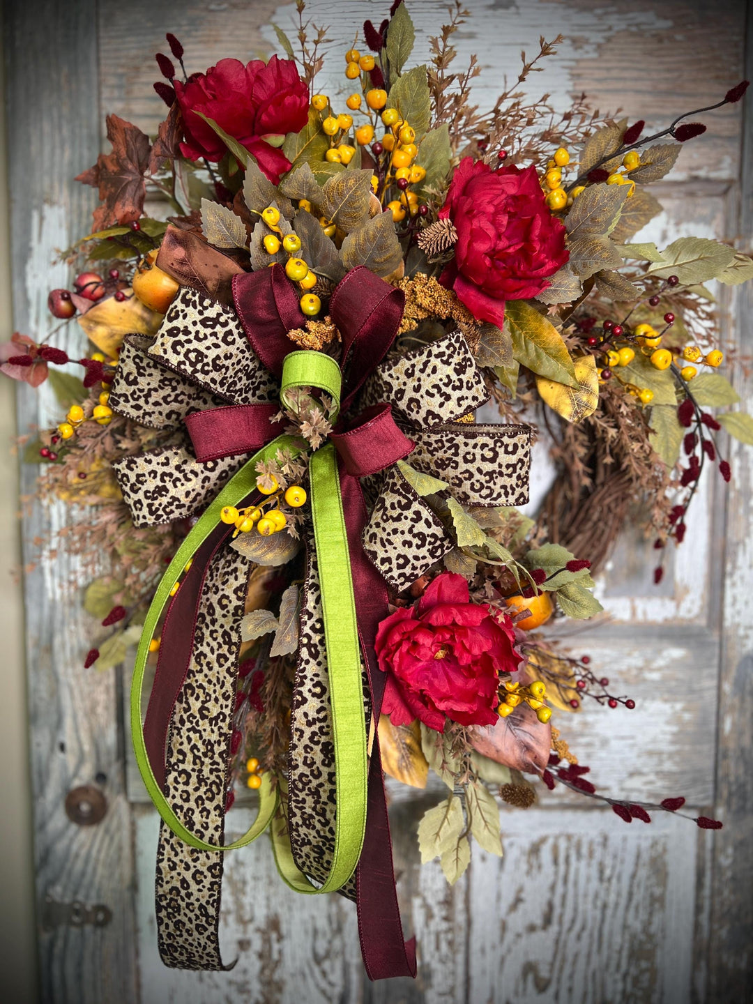 Autumn Vibes Grapevine Wreath: Leopard Print Fall Bow