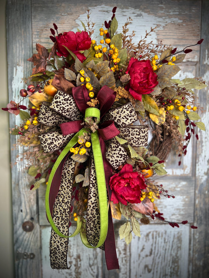 Autumn Vibes Grapevine Wreath: Leopard Print Fall Bow