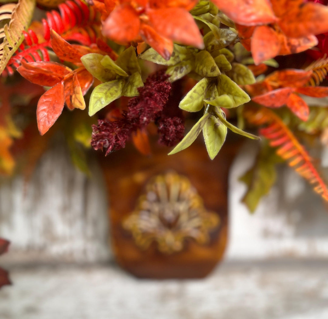 Farmhouse Fall Wall or Door Hanger- Large Peonies, Ferns and Fall Leaf Foliage