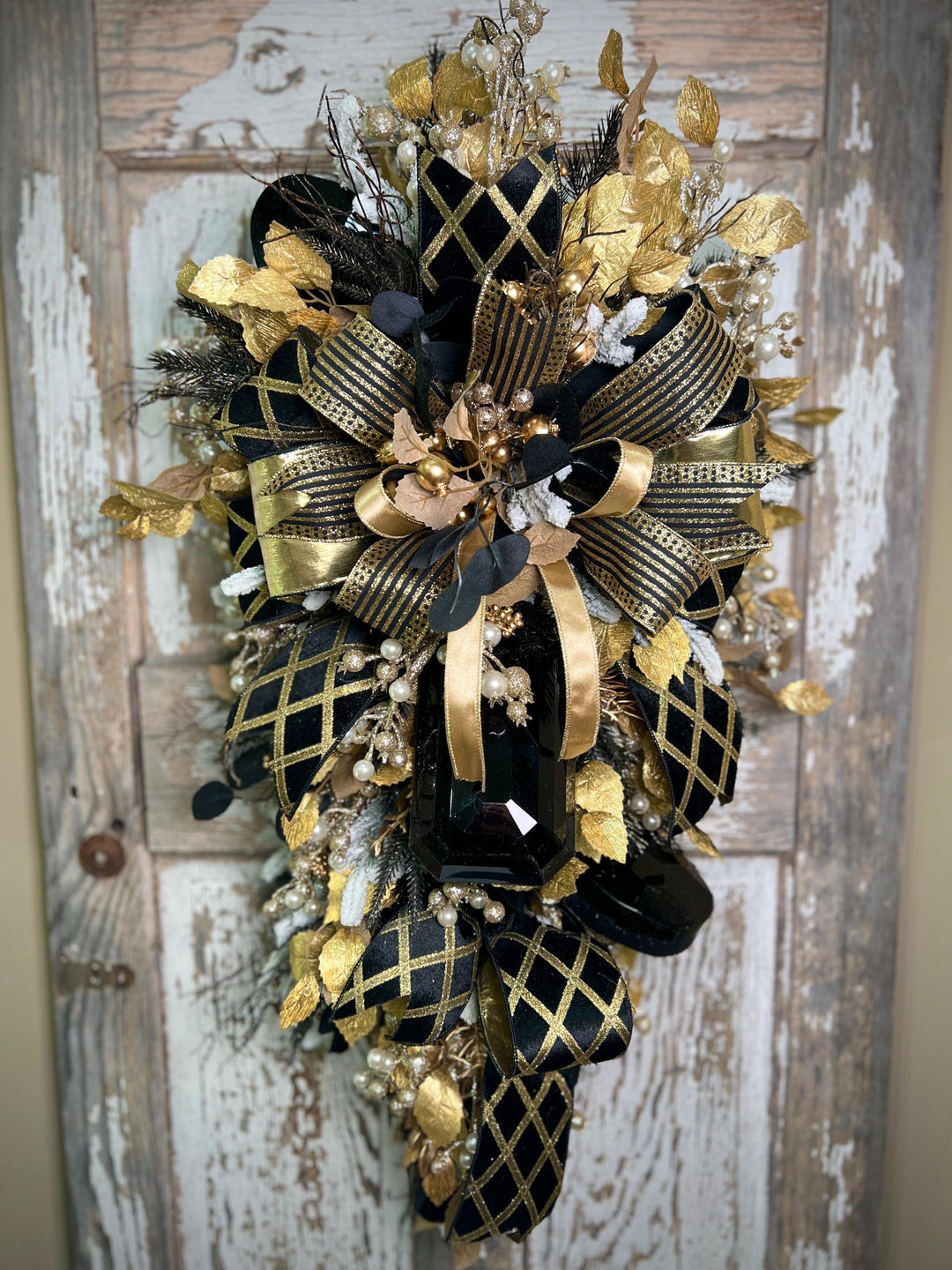 Christmas Swag- Black and Gold with Jewels