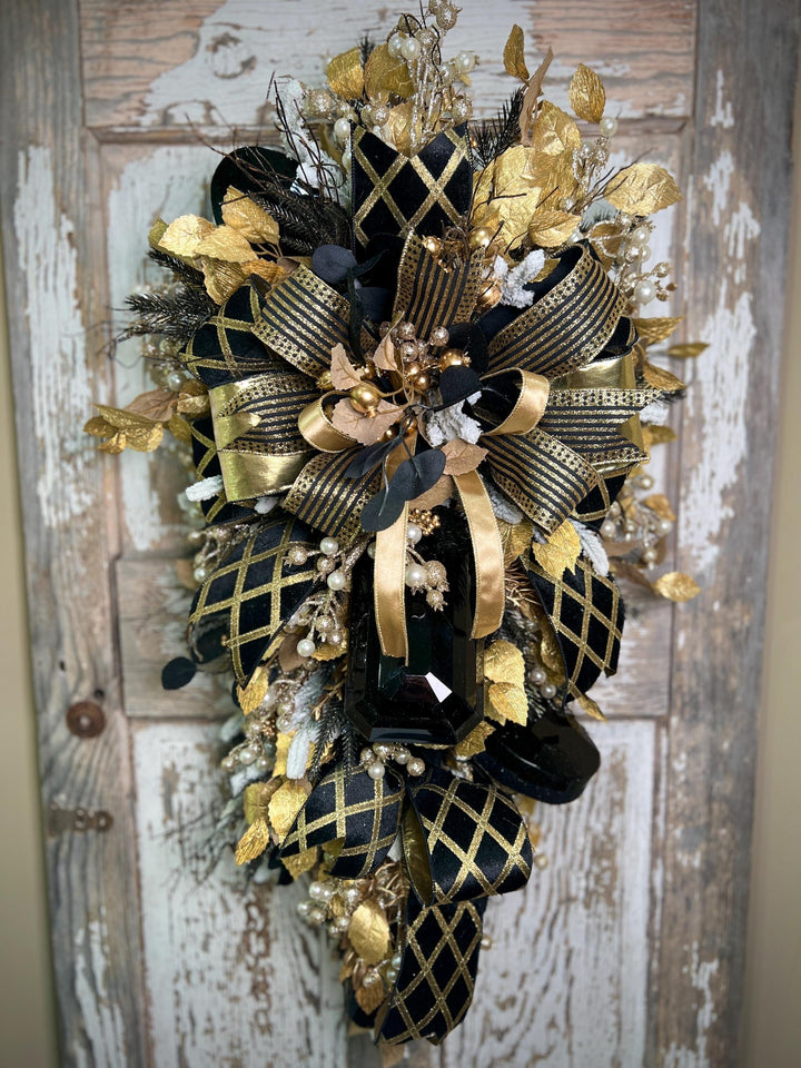 Christmas Swag- Black and Gold with Jewels