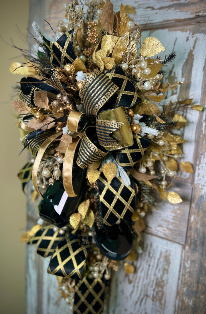 Christmas Swag- Black and Gold with Jewels