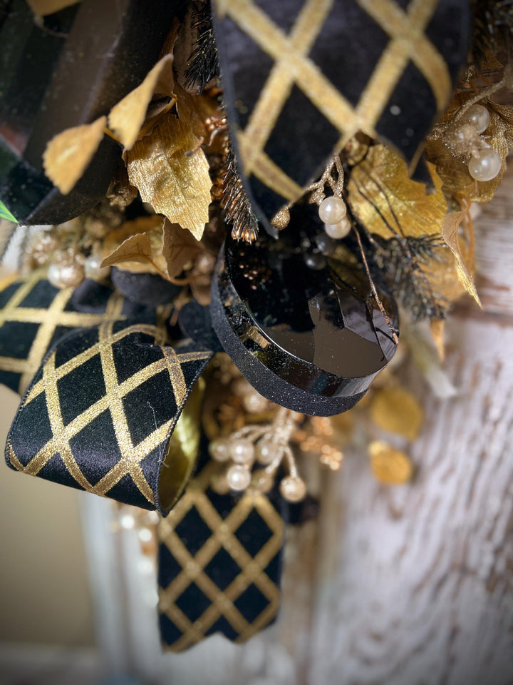 Christmas Swag- Black and Gold with Jewels