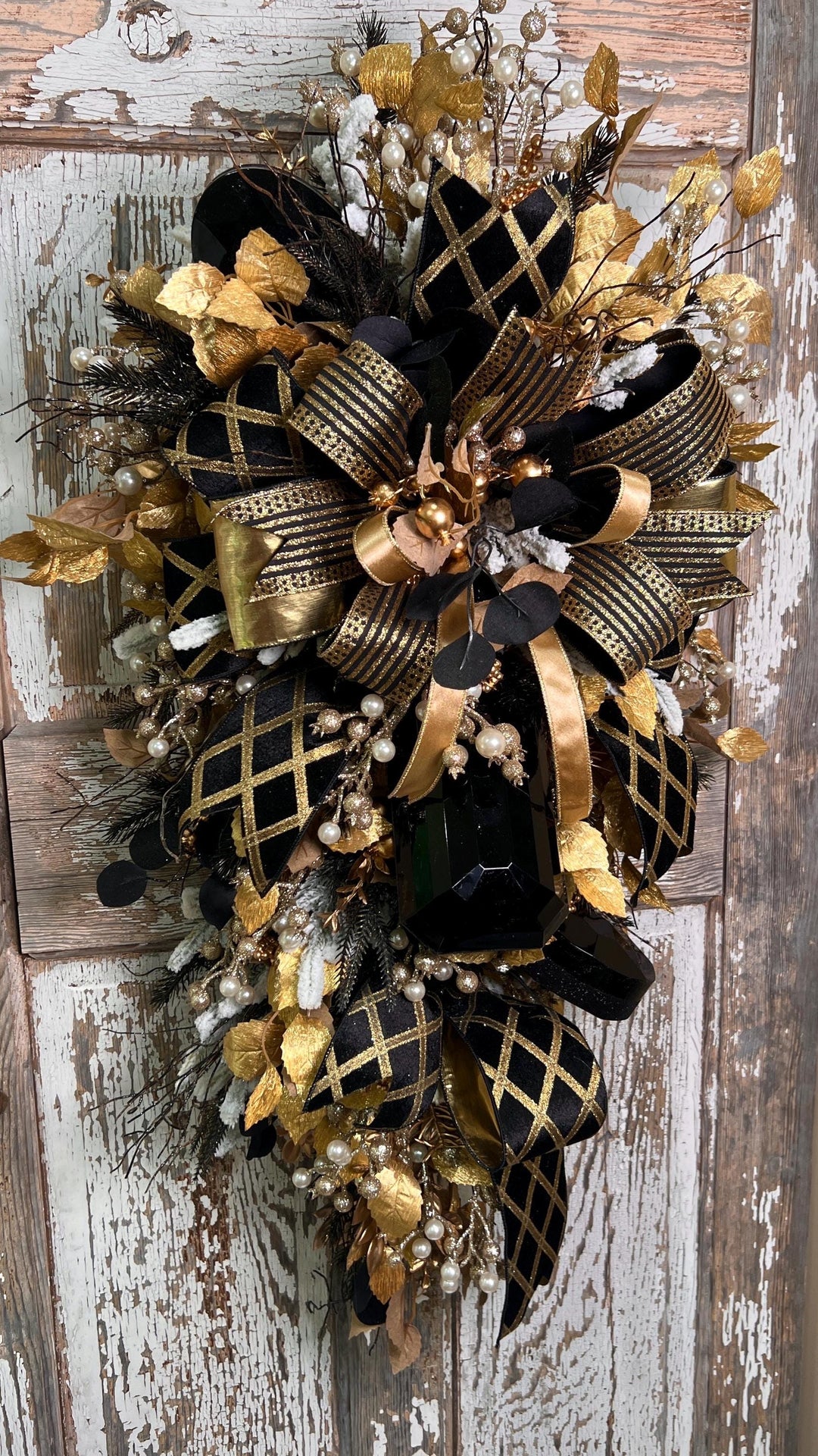 Christmas Swag- Black and Gold with Jewels