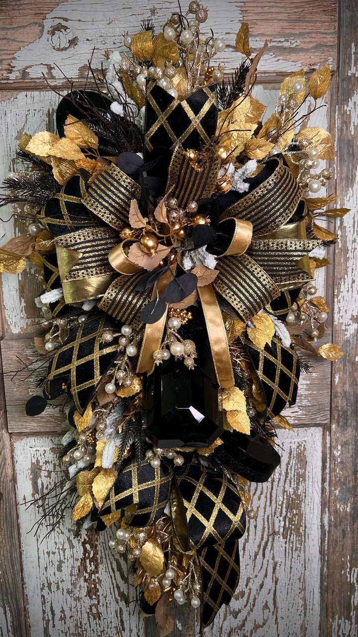 Christmas Swag- Black and Gold with Jewels