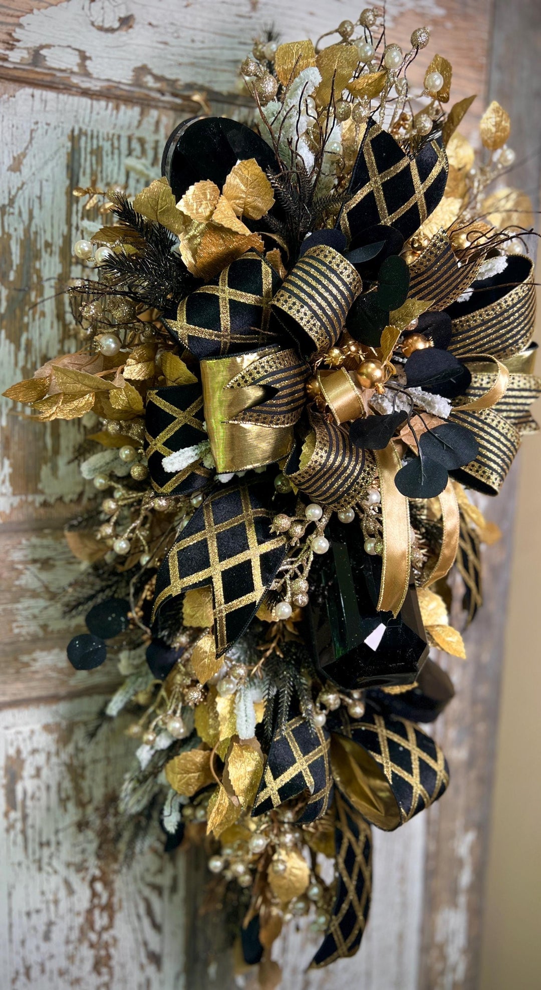 Christmas Swag- Black and Gold with Jewels