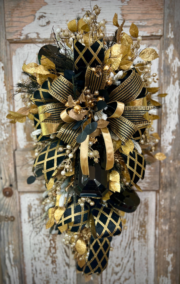 Christmas Swag- Black and Gold with Jewels