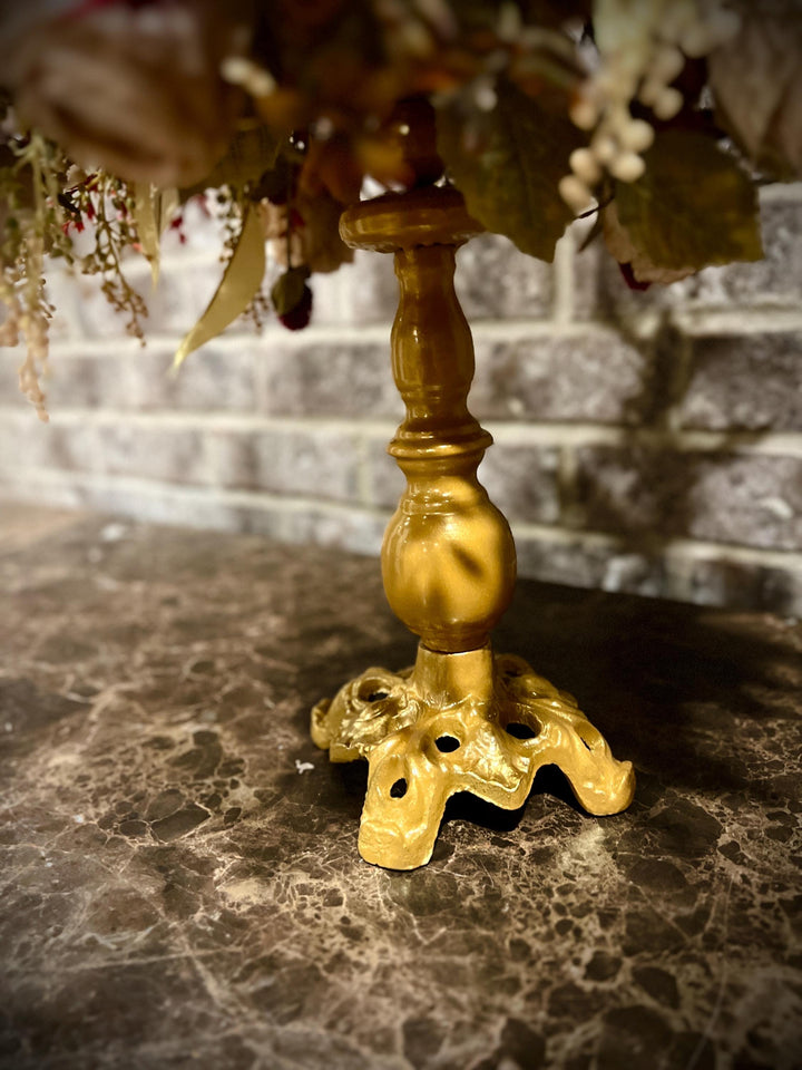 Candelabra’s: Faux Fall Floral and Dried Cream Roses with battery powered candles