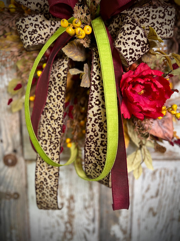 Autumn Vibes Grapevine Wreath: Leopard Print Fall Bow