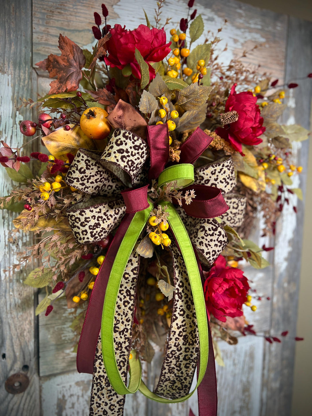 Autumn Vibes Grapevine Wreath: Leopard Print Fall Bow