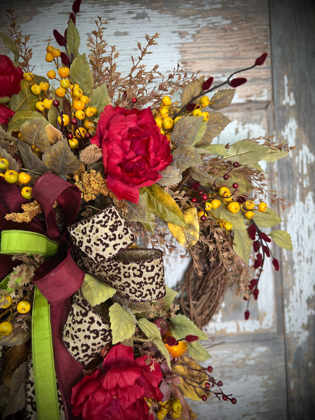 Autumn Vibes Grapevine Wreath: Leopard Print Fall Bow