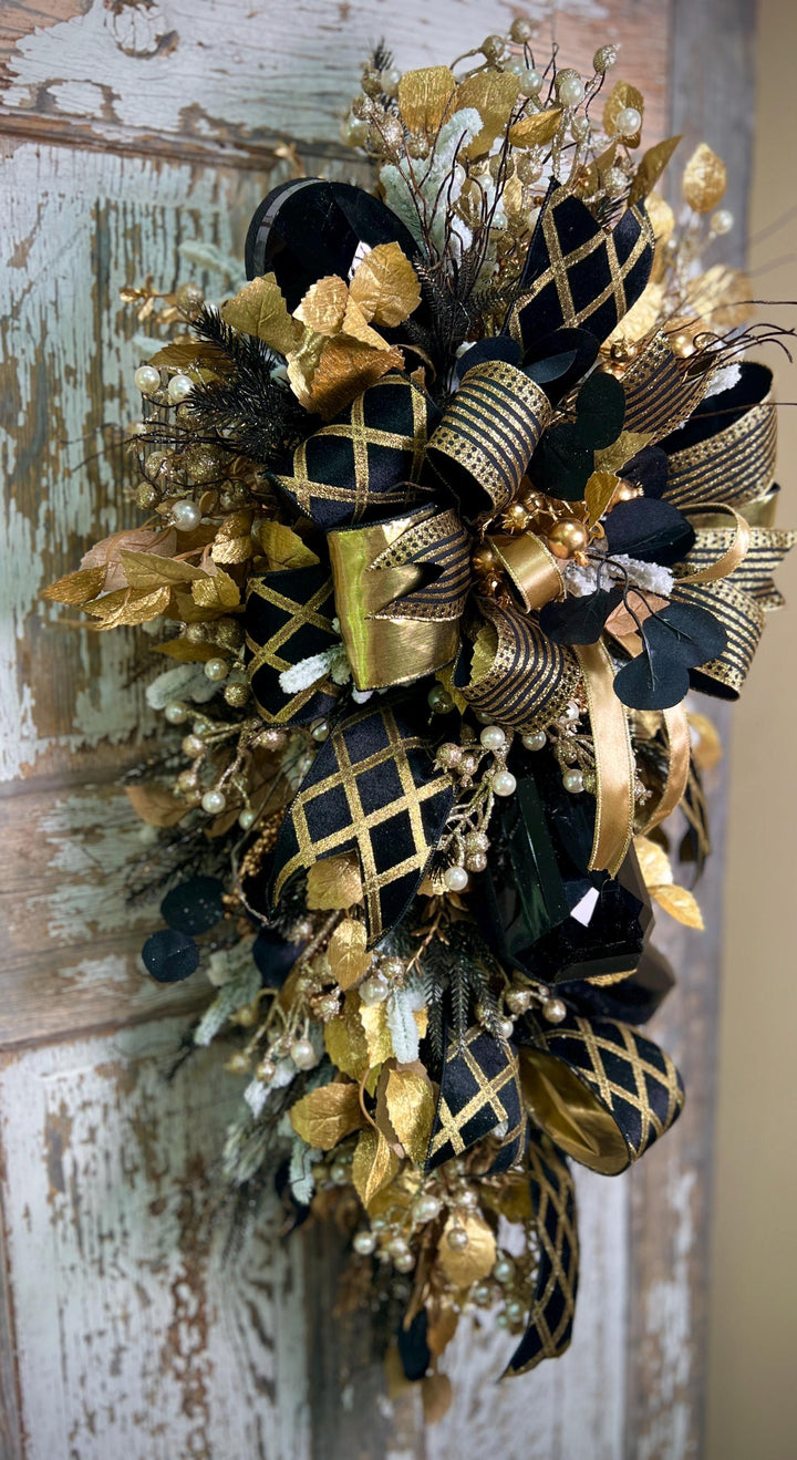 Christmas Swag- Black and Gold with Jewels
