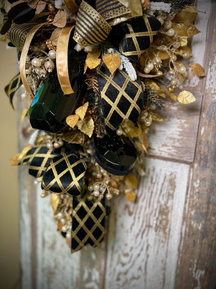 Christmas Swag- Black and Gold with Jewels