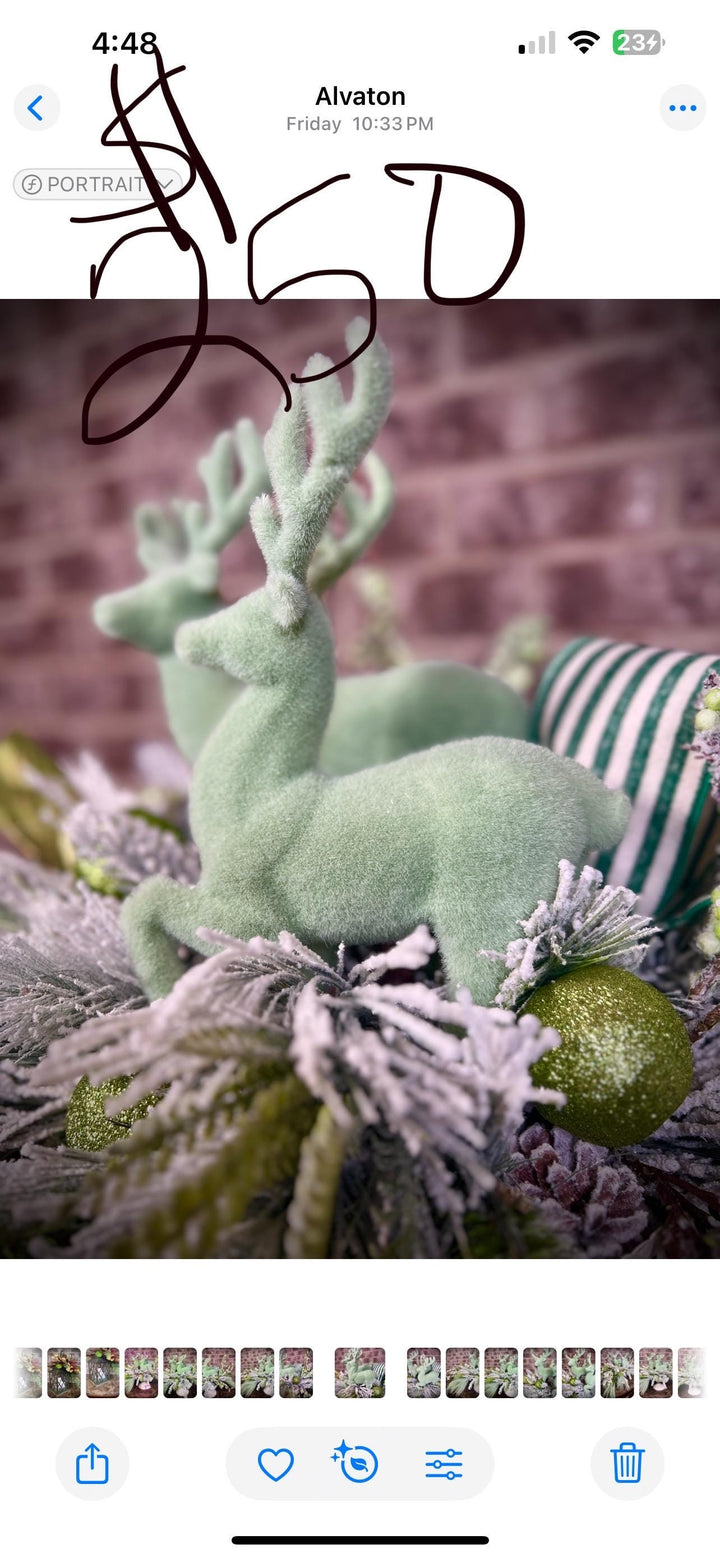 Snowy Pine and Berry Deer Arrangement - Mint Green accents