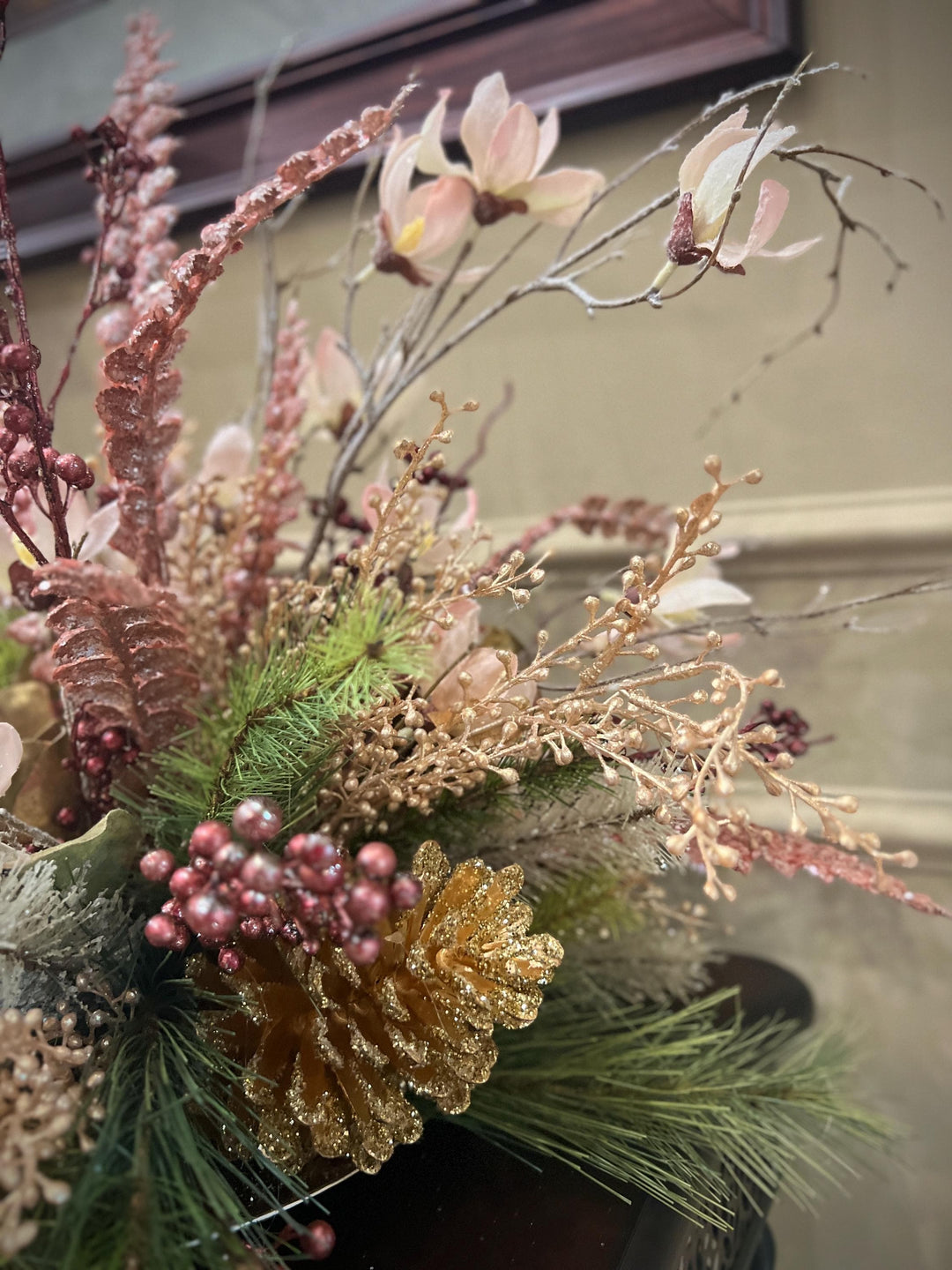 Floral Centerpiece Arrangement for Winter or Christmas -Elegant Magnolias