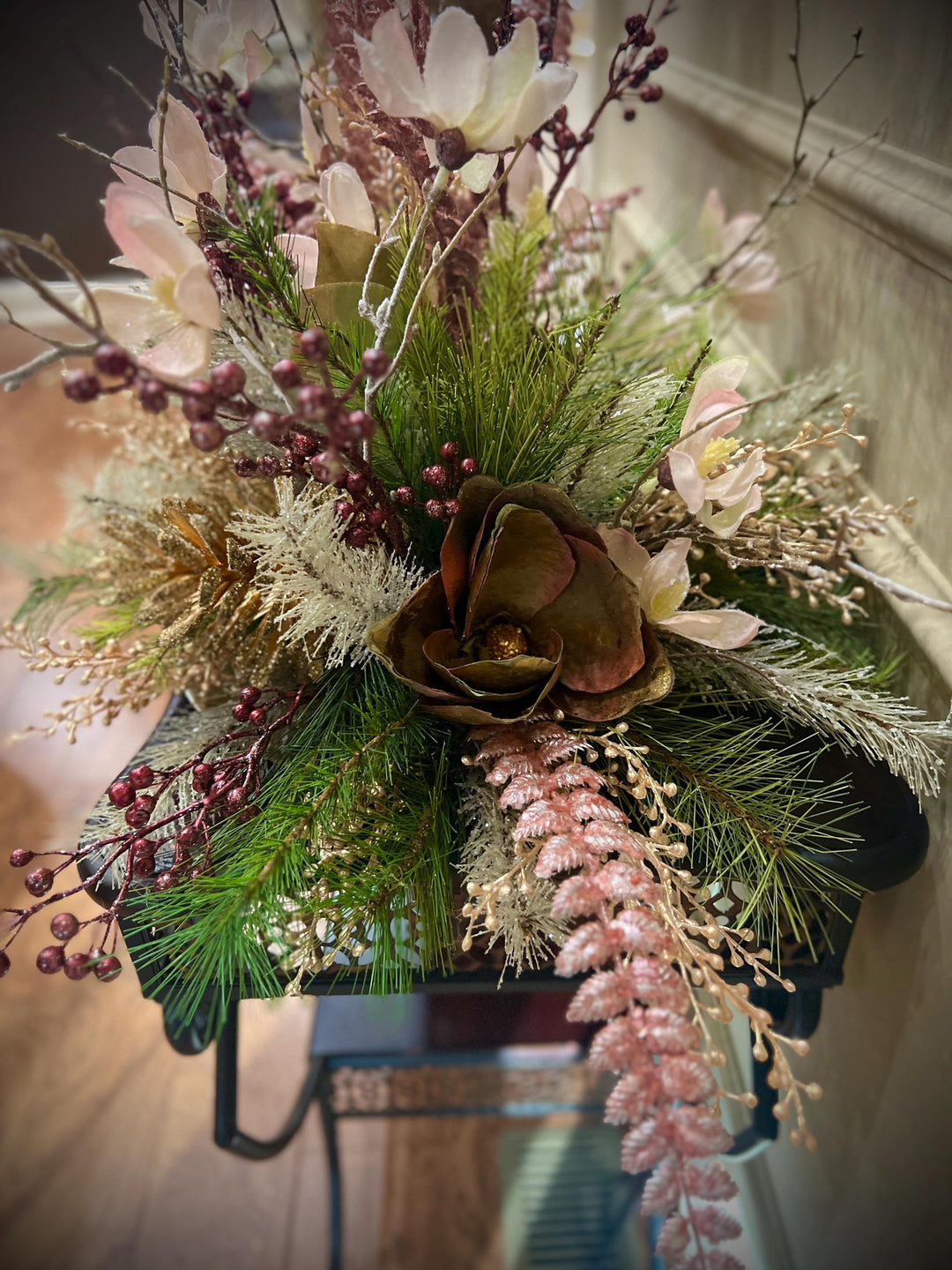 Floral Centerpiece Arrangement for Winter or Christmas -Elegant Magnolias