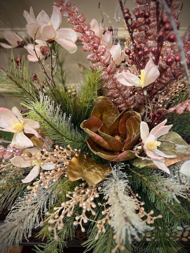 Floral Centerpiece Arrangement for Winter or Christmas -Elegant Magnolias