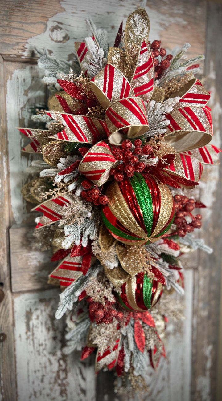 Deluxe Evergreen Christmas Swag with Pine, Large Ornaments and much more - Designer ribbon