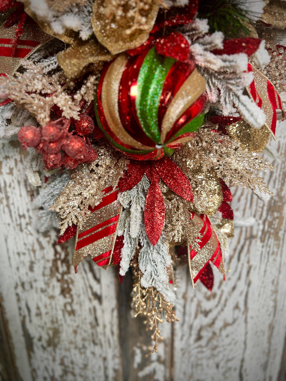 Deluxe Evergreen Christmas Swag with Pine, Large Ornaments and much more - Designer ribbon
