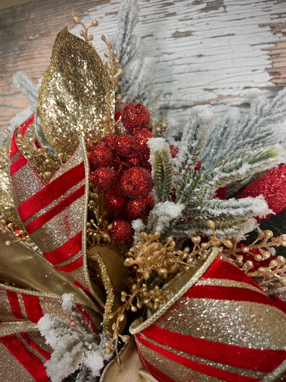 Deluxe Evergreen Christmas Swag with Pine, Large Ornaments and much more - Designer ribbon