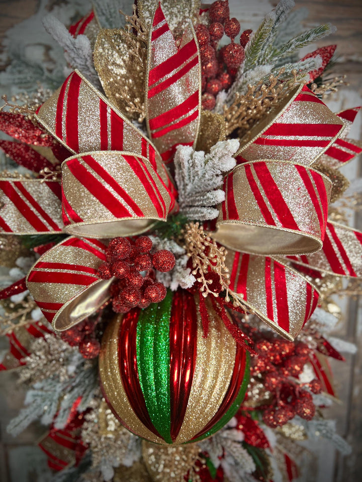 Deluxe Evergreen Christmas Swag with Pine, Large Ornaments and much more - Designer ribbon