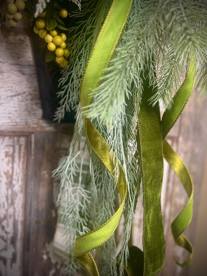 Lush Green Door or Wall Hanger with Designer elements with Designer Bow