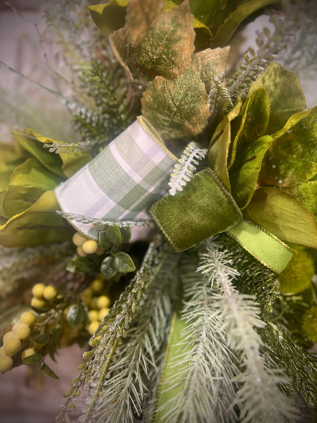 Lush Green Door or Wall Hanger with Designer elements with Designer Bow