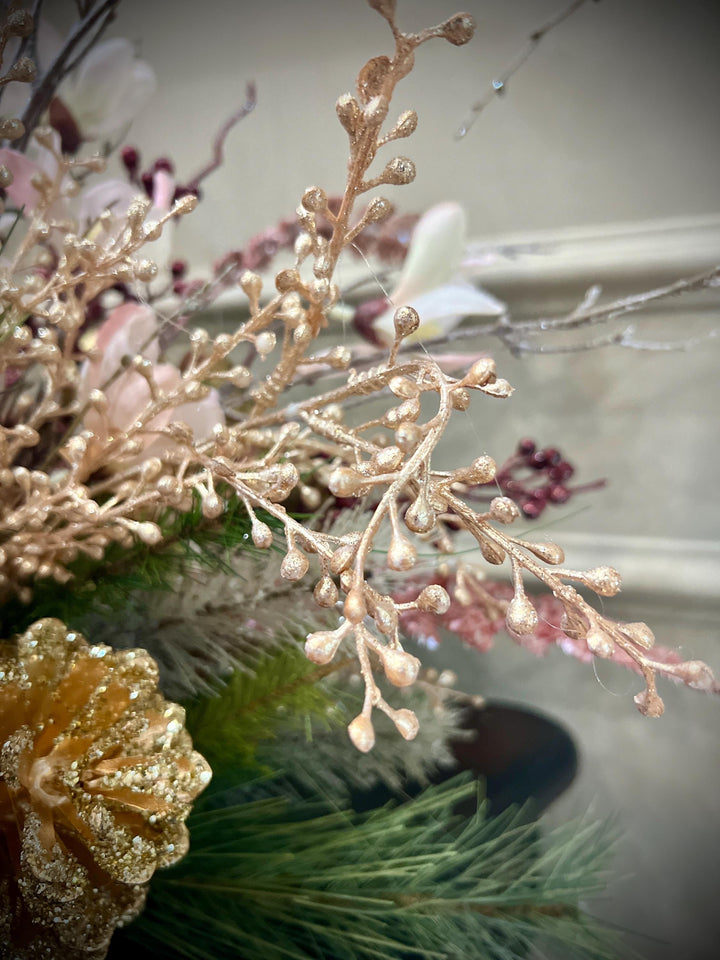 Floral Centerpiece Arrangement for Winter or Christmas -Elegant Magnolias