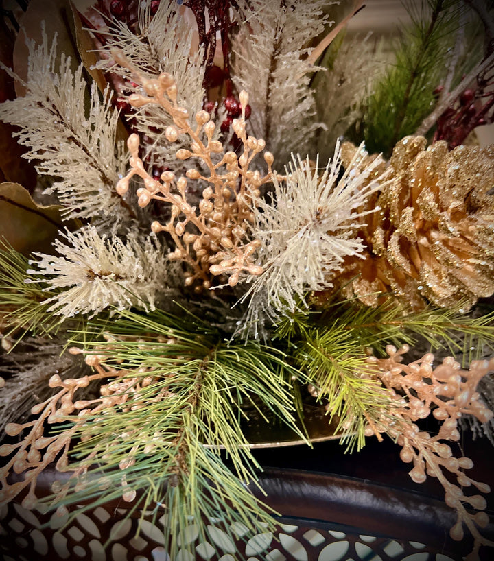 Floral Centerpiece Arrangement for Winter or Christmas -Elegant Magnolias