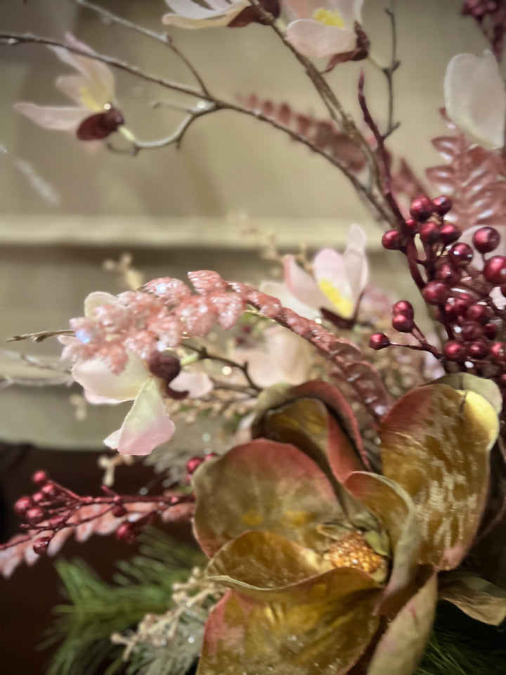 Floral Centerpiece Arrangement for Winter or Christmas -Elegant Magnolias