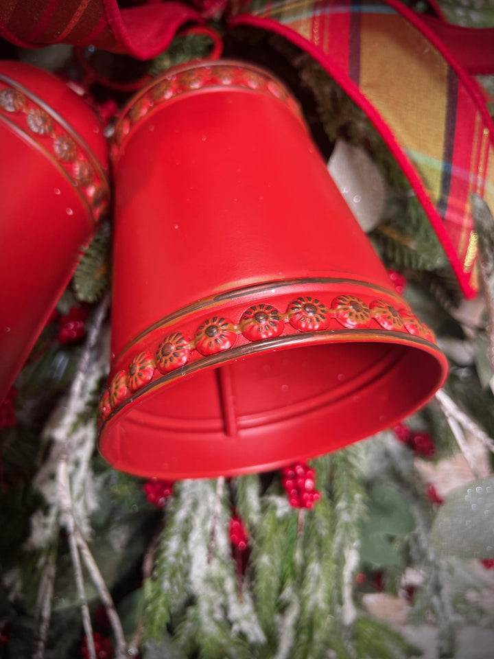 Teardrop Evergreen Swag, with Norfolk Snowy Pine, Berries, Cedar, Birch Twigs, Bells - Designer Bow