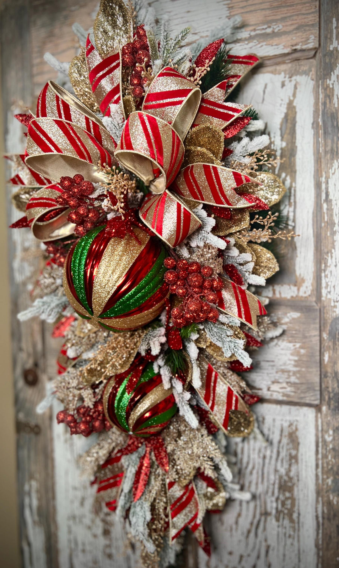Deluxe Evergreen Christmas Swag with Pine, Large Ornaments and much more - Designer ribbon