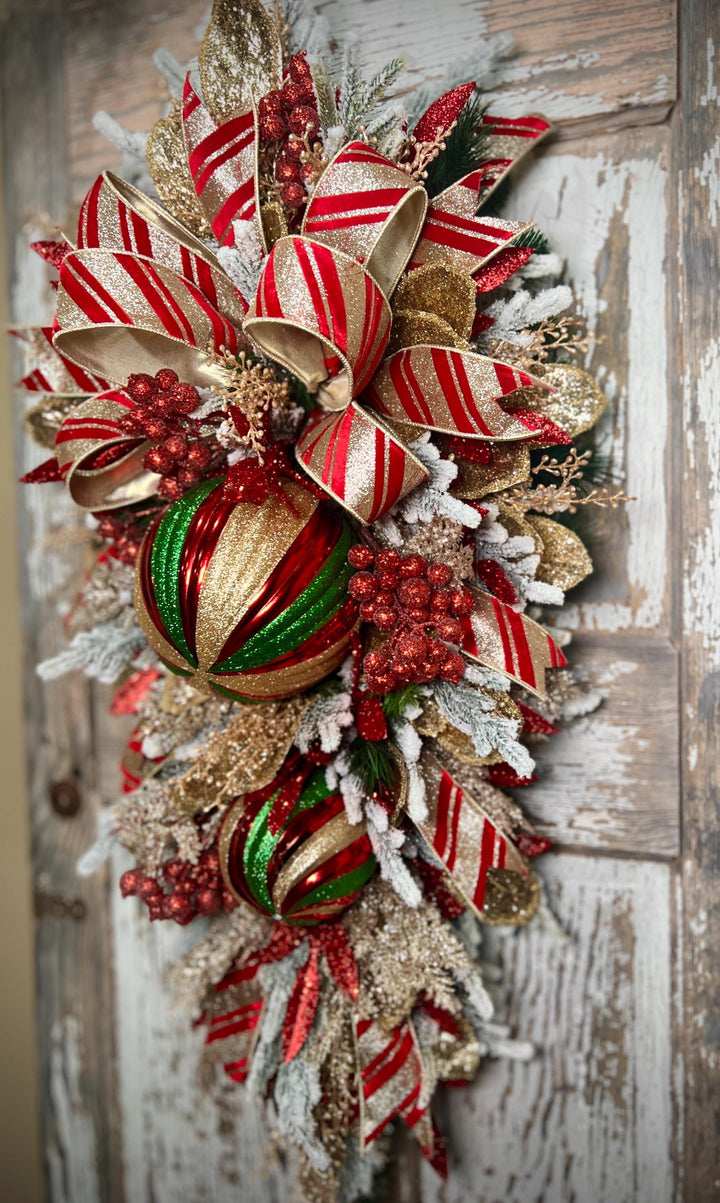 Deluxe Evergreen Christmas Swag with Pine, Large Ornaments and much more - Designer ribbon