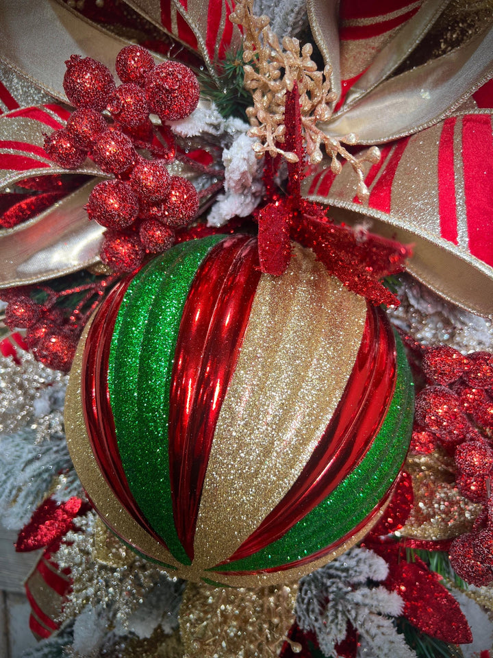 Deluxe Evergreen Christmas Swag with Pine, Large Ornaments and much more - Designer ribbon