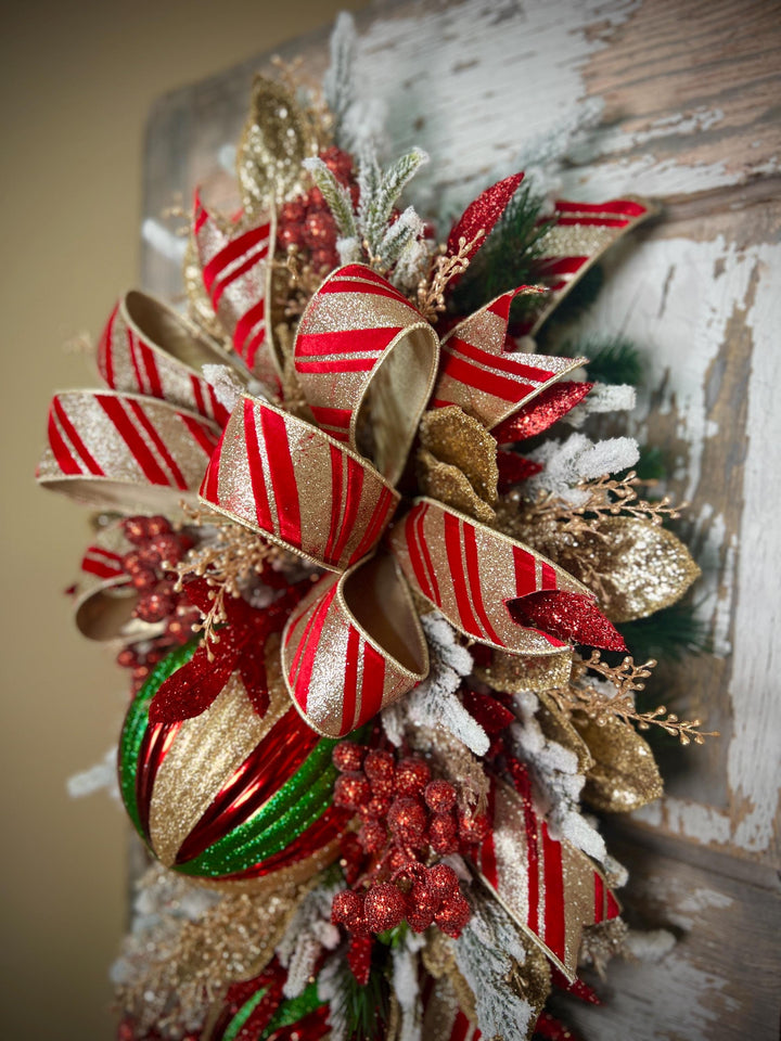 Deluxe Evergreen Christmas Swag with Pine, Large Ornaments and much more - Designer ribbon