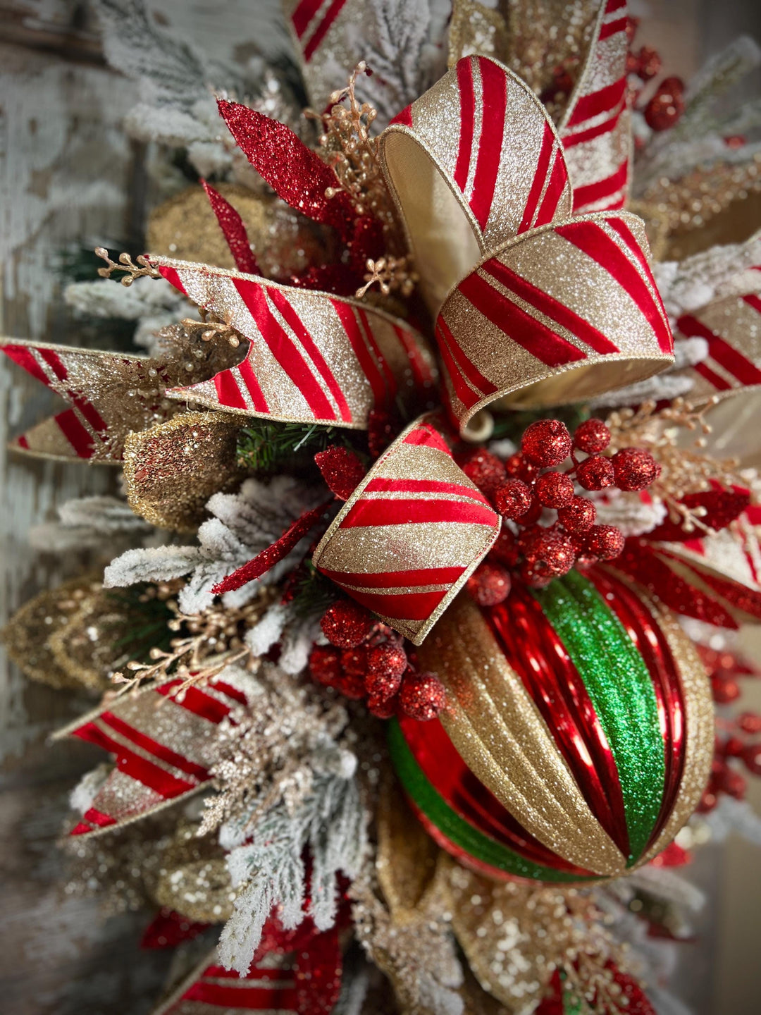 Deluxe Evergreen Christmas Swag with Pine, Large Ornaments and much more - Designer ribbon