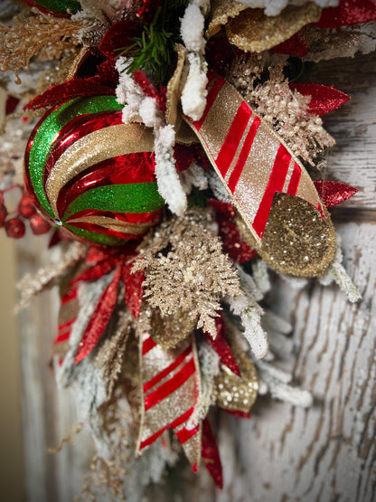 Deluxe Evergreen Christmas Swag with Pine, Large Ornaments and much more - Designer ribbon