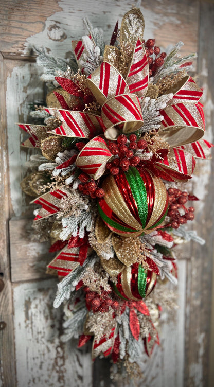 Deluxe Evergreen Christmas Swag with Pine, Large Ornaments and much more - Designer ribbon
